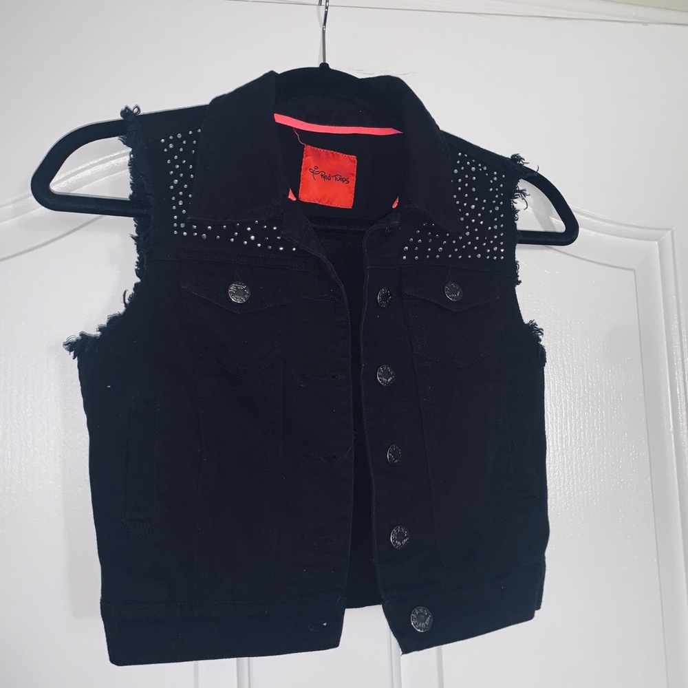 Ladies size S Black jean vest jacket w/ rhinestone